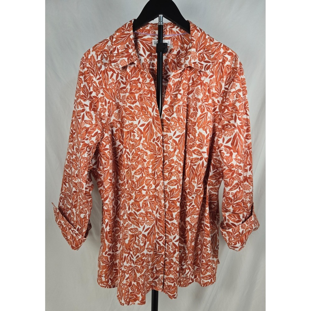 Croft & Barrow Sz 3X Fall Foliage Print Button Front Top Country Cottage Autumn